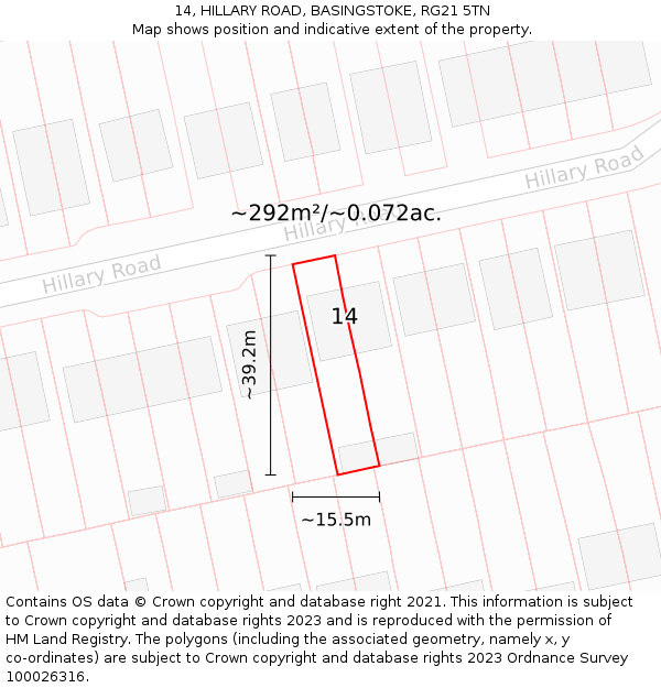 14, HILLARY ROAD, BASINGSTOKE, RG21 5TN: Plot and title map