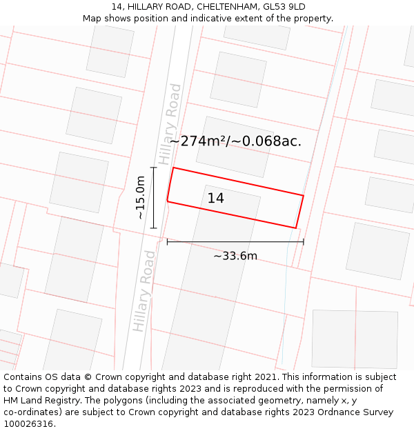 14, HILLARY ROAD, CHELTENHAM, GL53 9LD: Plot and title map