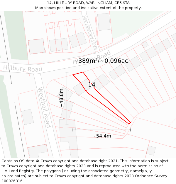 14, HILLBURY ROAD, WARLINGHAM, CR6 9TA: Plot and title map