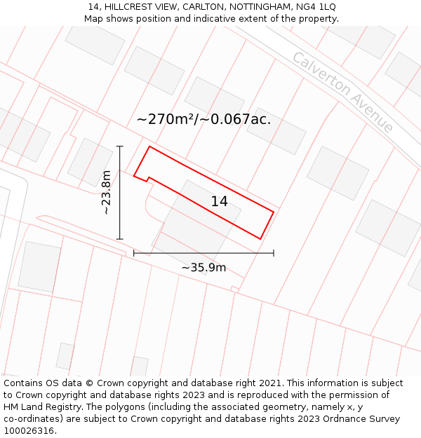 14, HILLCREST VIEW, CARLTON, NOTTINGHAM, NG4 1LQ: Plot and title map