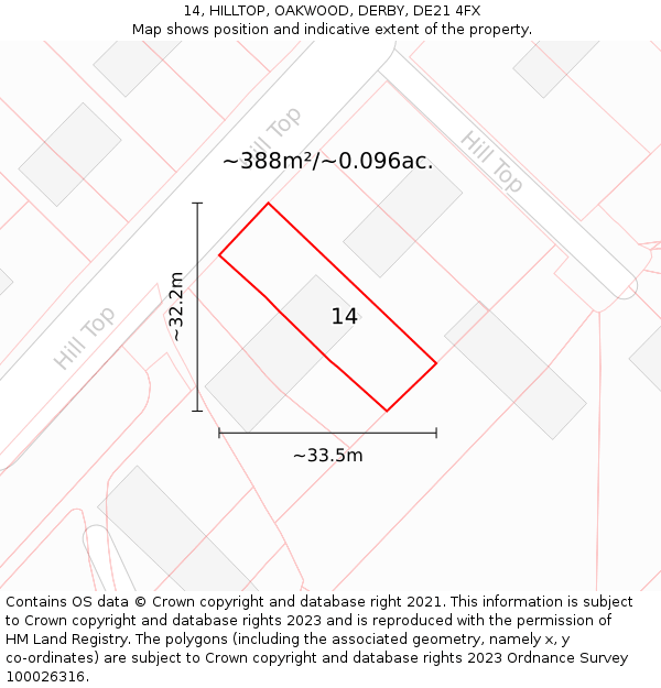 14, HILLTOP, OAKWOOD, DERBY, DE21 4FX: Plot and title map