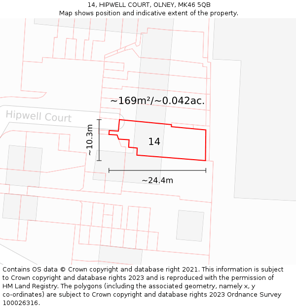 14, HIPWELL COURT, OLNEY, MK46 5QB: Plot and title map