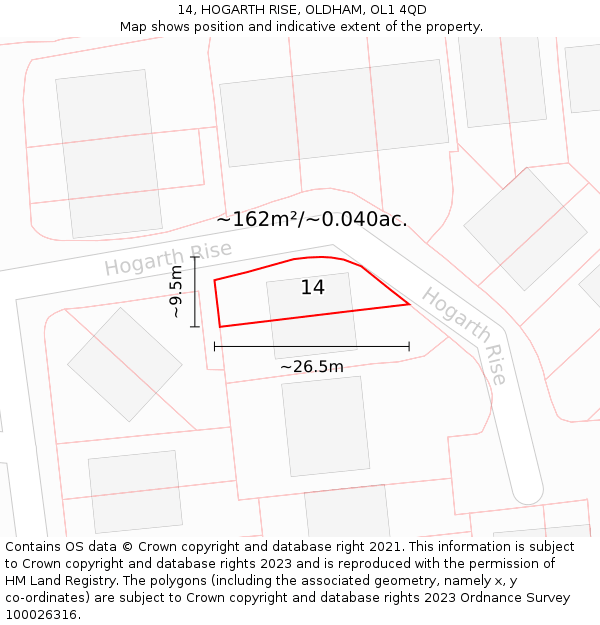 14, HOGARTH RISE, OLDHAM, OL1 4QD: Plot and title map