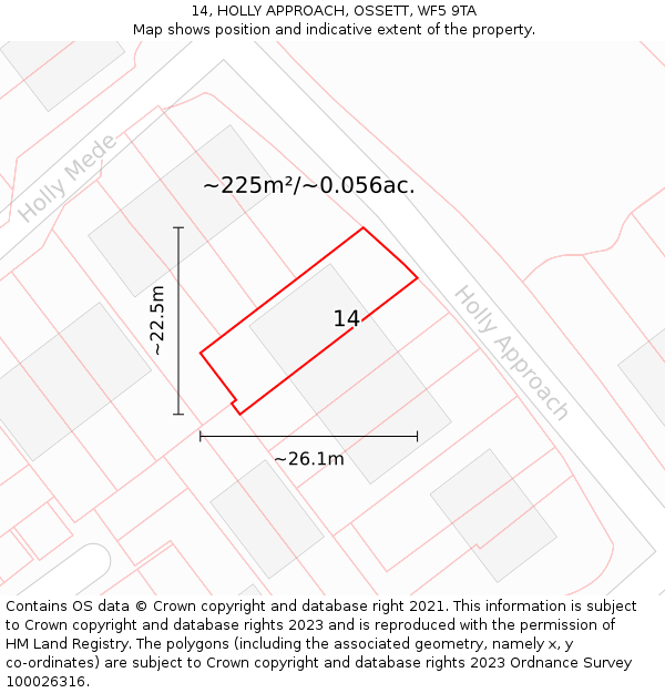 14, HOLLY APPROACH, OSSETT, WF5 9TA: Plot and title map