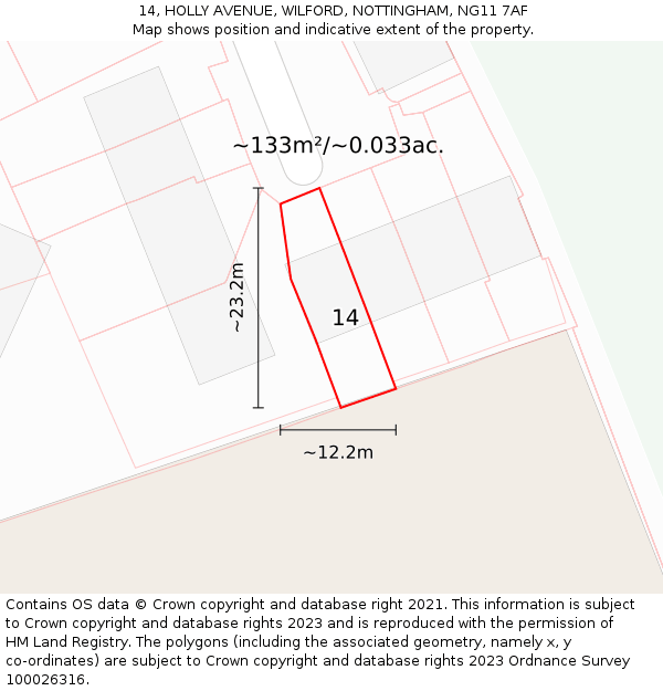 14, HOLLY AVENUE, WILFORD, NOTTINGHAM, NG11 7AF: Plot and title map