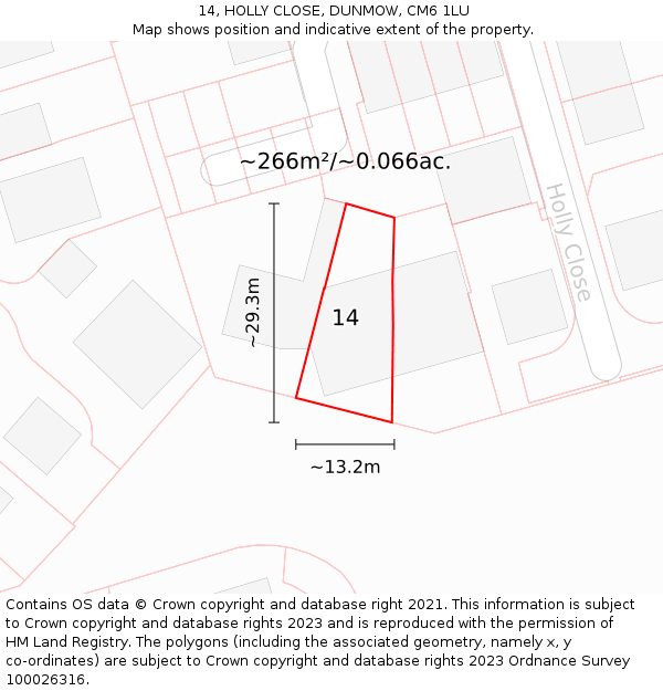 14, HOLLY CLOSE, DUNMOW, CM6 1LU: Plot and title map