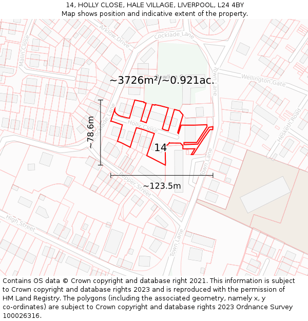 14, HOLLY CLOSE, HALE VILLAGE, LIVERPOOL, L24 4BY: Plot and title map