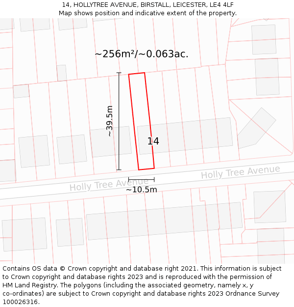 14, HOLLYTREE AVENUE, BIRSTALL, LEICESTER, LE4 4LF: Plot and title map