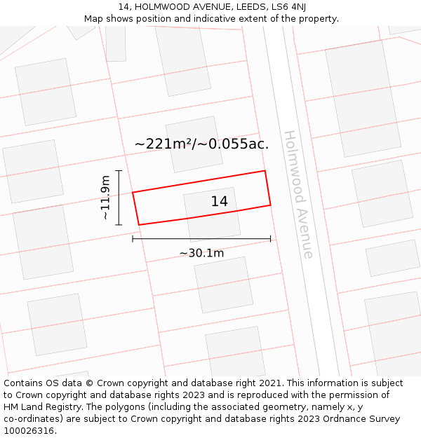 14, HOLMWOOD AVENUE, LEEDS, LS6 4NJ: Plot and title map