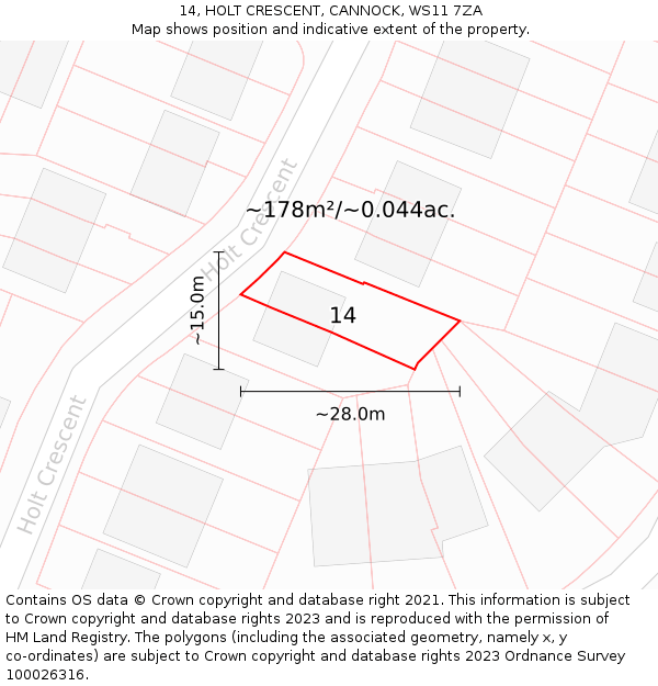 14, HOLT CRESCENT, CANNOCK, WS11 7ZA: Plot and title map