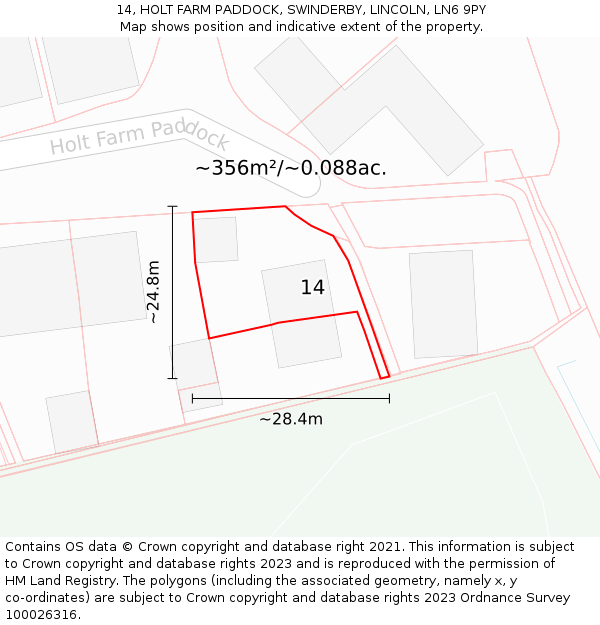 14, HOLT FARM PADDOCK, SWINDERBY, LINCOLN, LN6 9PY: Plot and title map