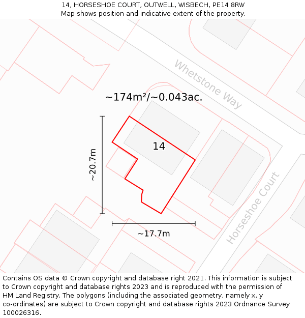 14, HORSESHOE COURT, OUTWELL, WISBECH, PE14 8RW: Plot and title map