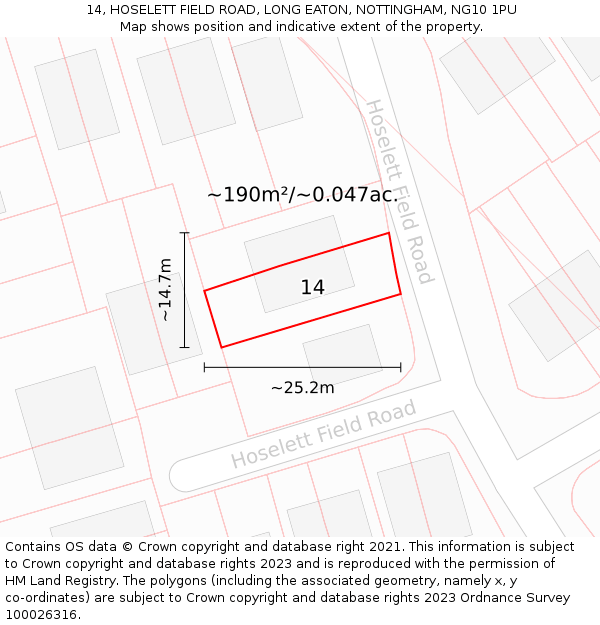 14, HOSELETT FIELD ROAD, LONG EATON, NOTTINGHAM, NG10 1PU: Plot and title map