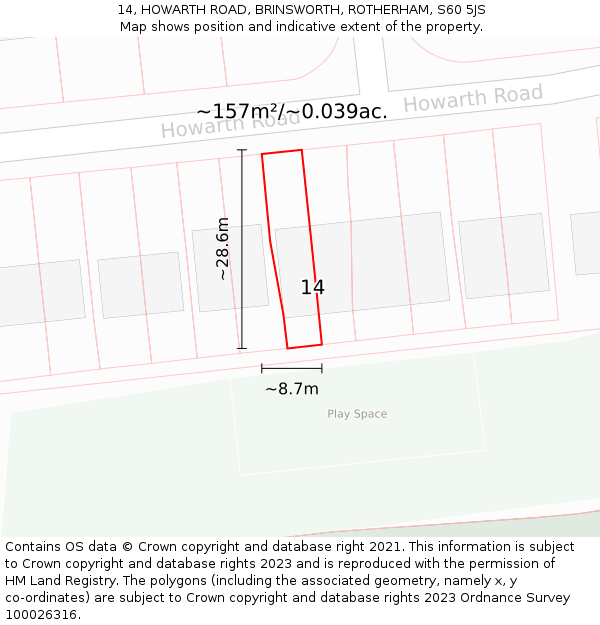 14, HOWARTH ROAD, BRINSWORTH, ROTHERHAM, S60 5JS: Plot and title map