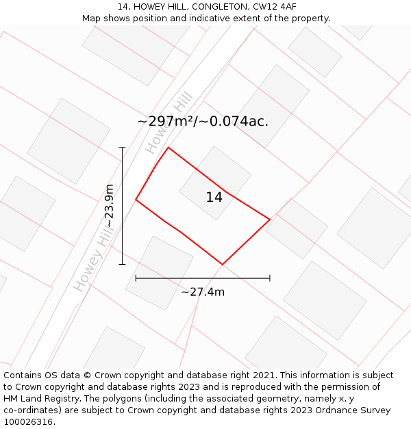 14, HOWEY HILL, CONGLETON, CW12 4AF: Plot and title map