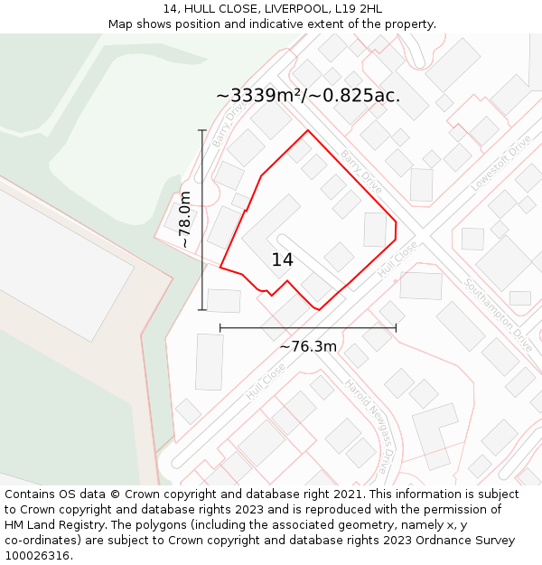 14, HULL CLOSE, LIVERPOOL, L19 2HL: Plot and title map