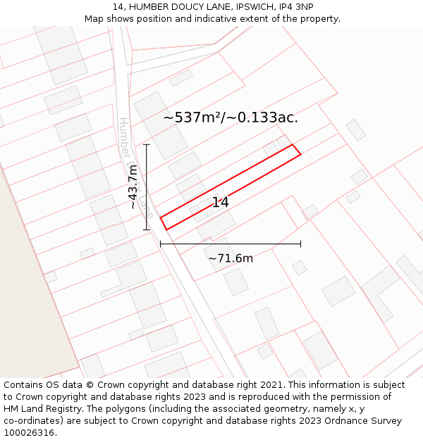 14, HUMBER DOUCY LANE, IPSWICH, IP4 3NP: Plot and title map