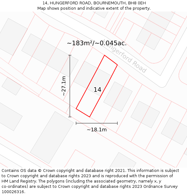 14, HUNGERFORD ROAD, BOURNEMOUTH, BH8 0EH: Plot and title map