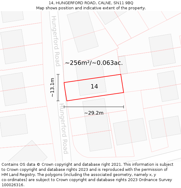 14, HUNGERFORD ROAD, CALNE, SN11 9BQ: Plot and title map