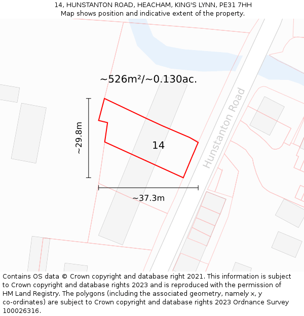 14, HUNSTANTON ROAD, HEACHAM, KING'S LYNN, PE31 7HH: Plot and title map