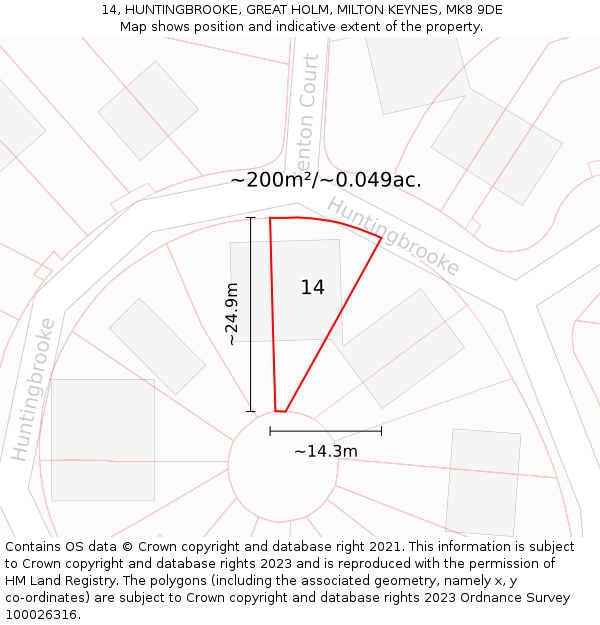 14, HUNTINGBROOKE, GREAT HOLM, MILTON KEYNES, MK8 9DE: Plot and title map