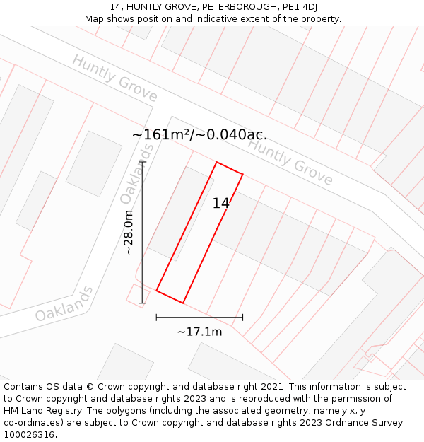 14, HUNTLY GROVE, PETERBOROUGH, PE1 4DJ: Plot and title map