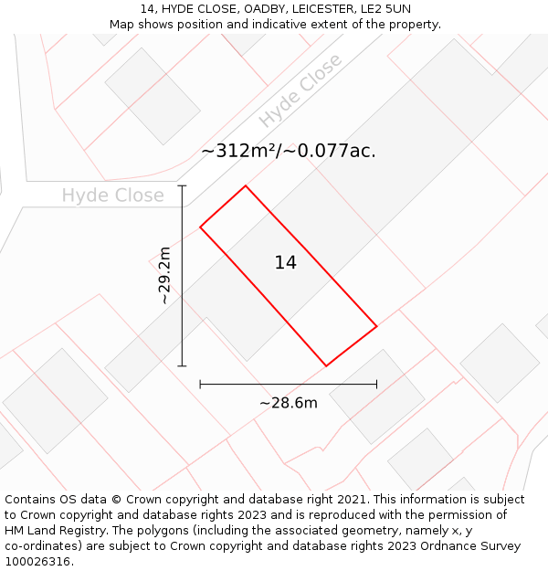 14, HYDE CLOSE, OADBY, LEICESTER, LE2 5UN: Plot and title map