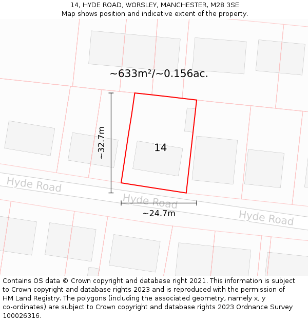 14, HYDE ROAD, WORSLEY, MANCHESTER, M28 3SE: Plot and title map