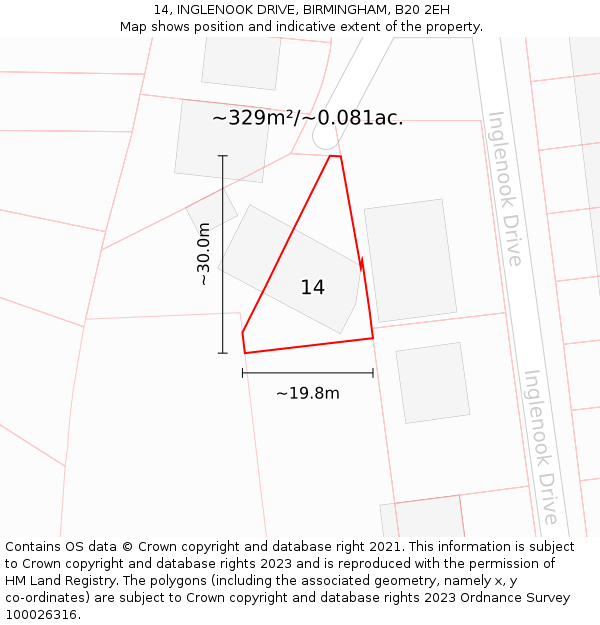 14, INGLENOOK DRIVE, BIRMINGHAM, B20 2EH: Plot and title map