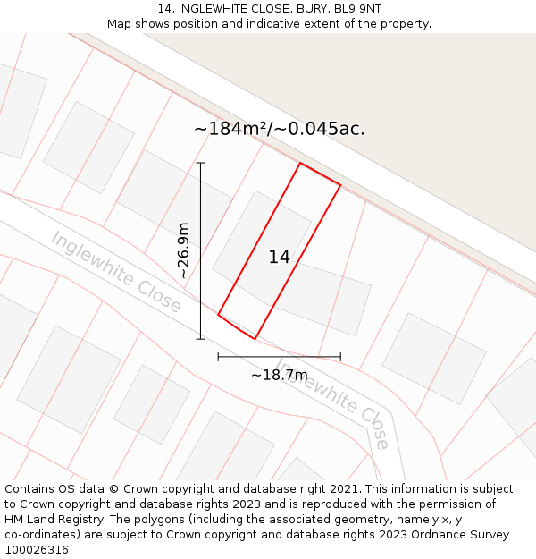 14, INGLEWHITE CLOSE, BURY, BL9 9NT: Plot and title map