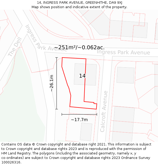 14, INGRESS PARK AVENUE, GREENHITHE, DA9 9XJ: Plot and title map