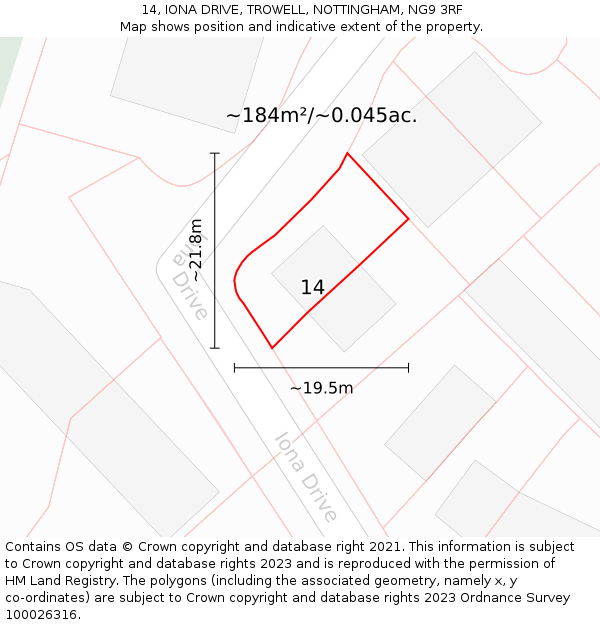 14, IONA DRIVE, TROWELL, NOTTINGHAM, NG9 3RF: Plot and title map