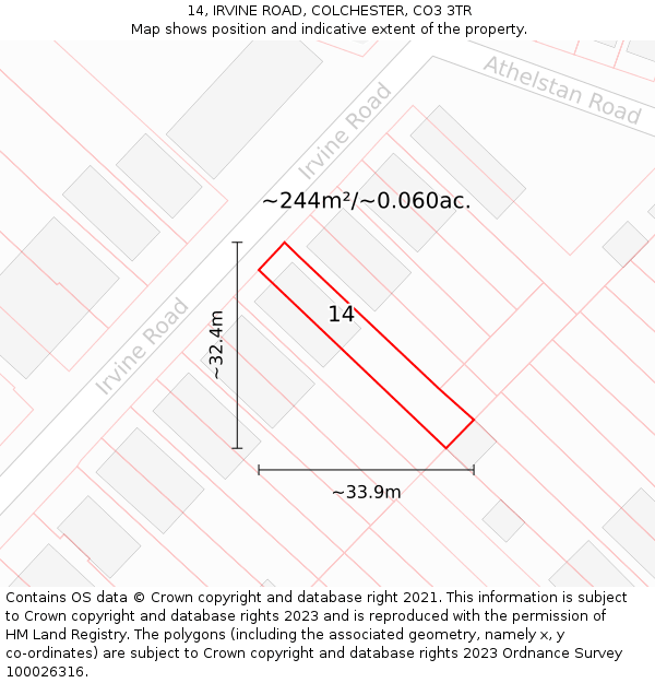 14, IRVINE ROAD, COLCHESTER, CO3 3TR: Plot and title map