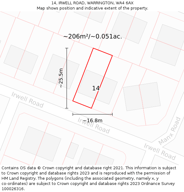 14, IRWELL ROAD, WARRINGTON, WA4 6AX: Plot and title map