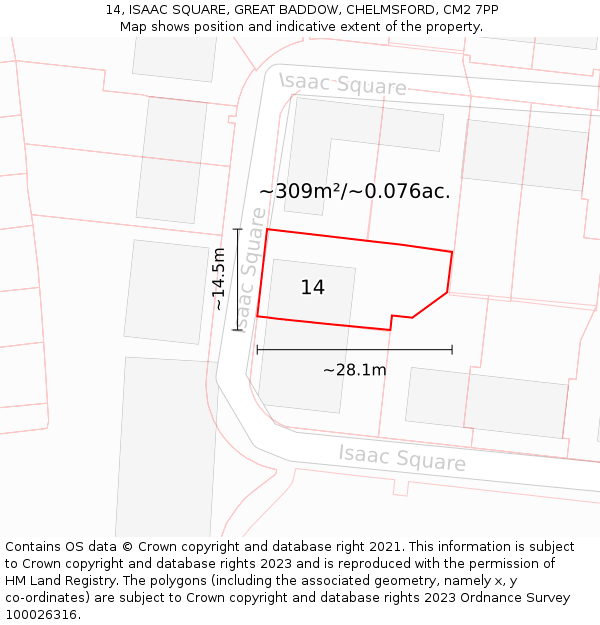 14, ISAAC SQUARE, GREAT BADDOW, CHELMSFORD, CM2 7PP: Plot and title map