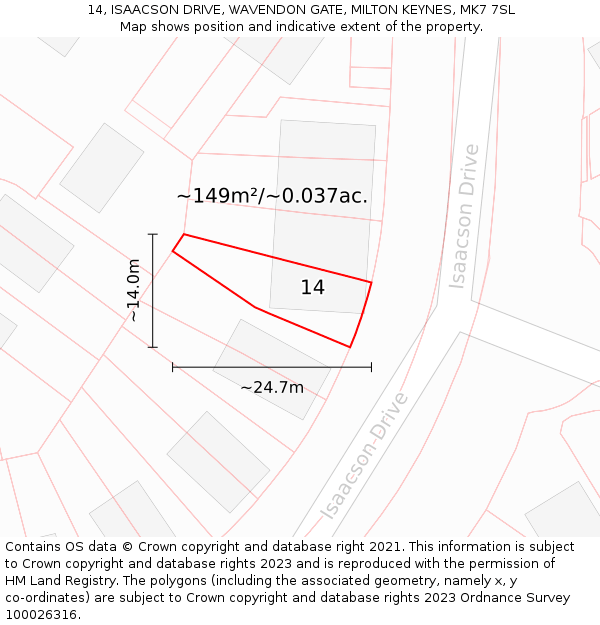 14, ISAACSON DRIVE, WAVENDON GATE, MILTON KEYNES, MK7 7SL: Plot and title map