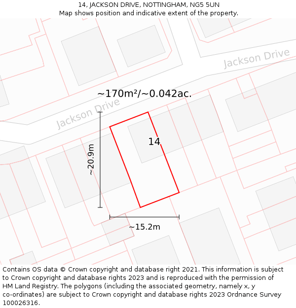 14, JACKSON DRIVE, NOTTINGHAM, NG5 5UN: Plot and title map