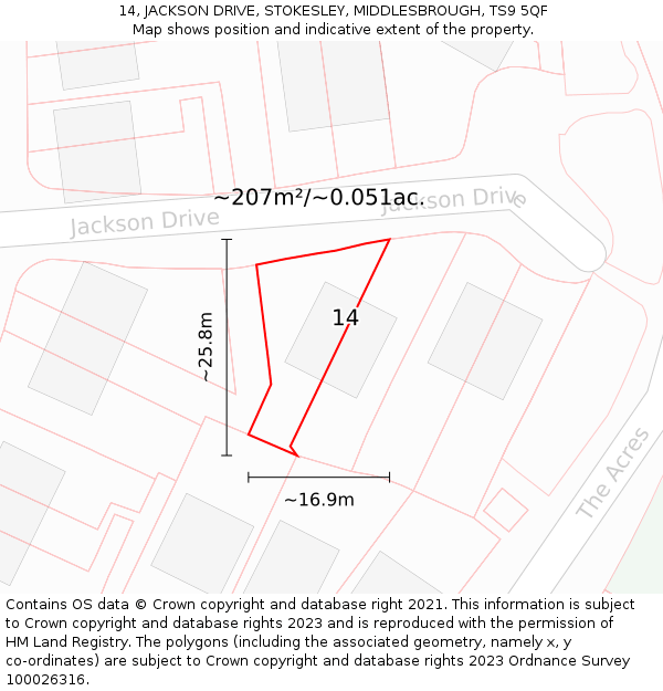 14, JACKSON DRIVE, STOKESLEY, MIDDLESBROUGH, TS9 5QF: Plot and title map