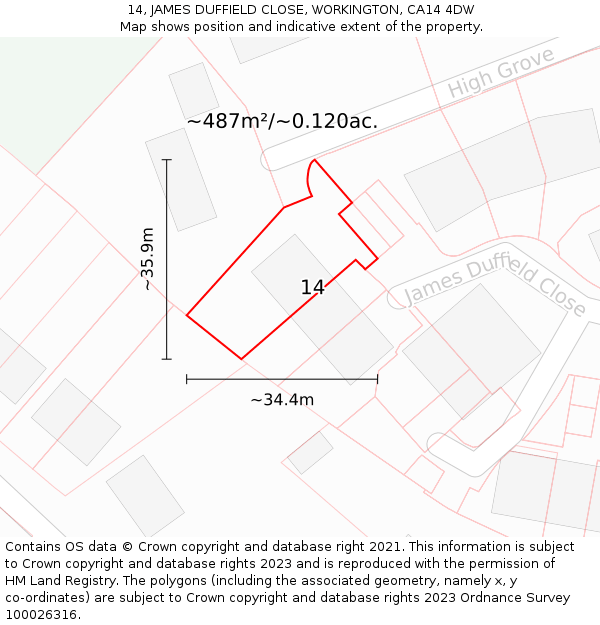 14, JAMES DUFFIELD CLOSE, WORKINGTON, CA14 4DW: Plot and title map