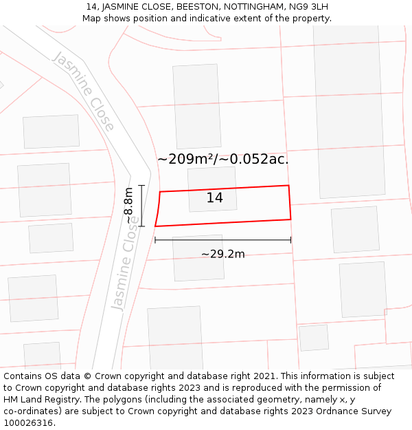 14, JASMINE CLOSE, BEESTON, NOTTINGHAM, NG9 3LH: Plot and title map