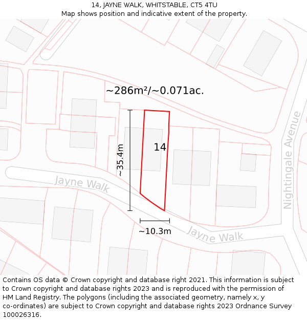 14, JAYNE WALK, WHITSTABLE, CT5 4TU: Plot and title map