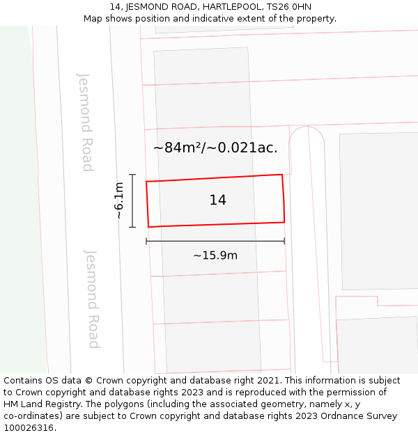 14, JESMOND ROAD, HARTLEPOOL, TS26 0HN: Plot and title map