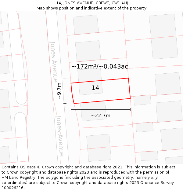 14, JONES AVENUE, CREWE, CW1 4UJ: Plot and title map