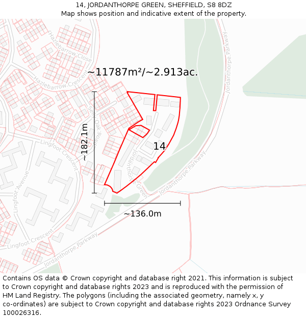 14, JORDANTHORPE GREEN, SHEFFIELD, S8 8DZ: Plot and title map