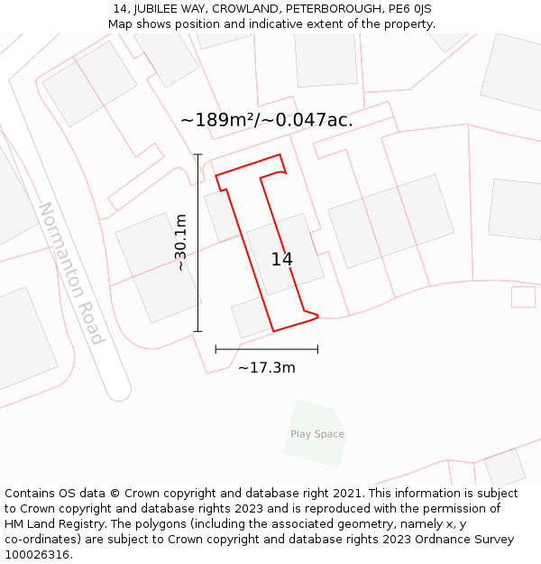 14, JUBILEE WAY, CROWLAND, PETERBOROUGH, PE6 0JS: Plot and title map