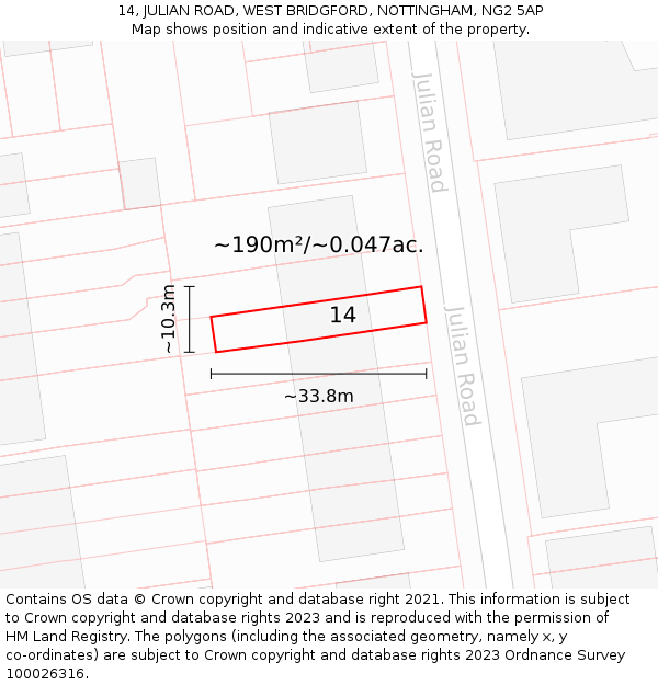 14, JULIAN ROAD, WEST BRIDGFORD, NOTTINGHAM, NG2 5AP: Plot and title map