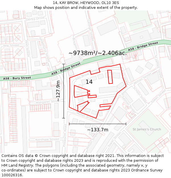 14, KAY BROW, HEYWOOD, OL10 3ES: Plot and title map