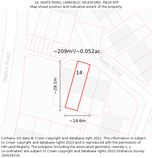 14, KEATS ROAD, LARKFIELD, AYLESFORD, ME20 6TP: Plot and title map