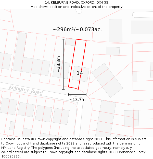 14, KELBURNE ROAD, OXFORD, OX4 3SJ: Plot and title map