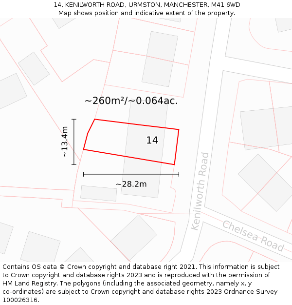 14, KENILWORTH ROAD, URMSTON, MANCHESTER, M41 6WD: Plot and title map